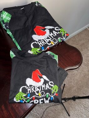 Christmas Crew Matching Black Holiday PJs Set - Pants and long sleeve